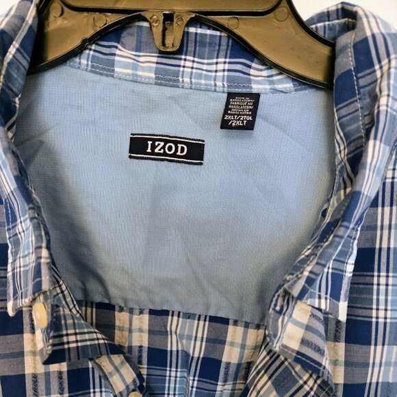 Men's Izod blue checked short sleeve button down shirt Size 2XLT - Picture 4 of 5